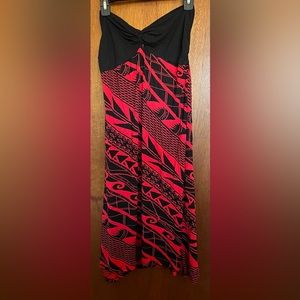 Missing Polynesia Women’s Strapless Red & Black Tribal Print Size 2